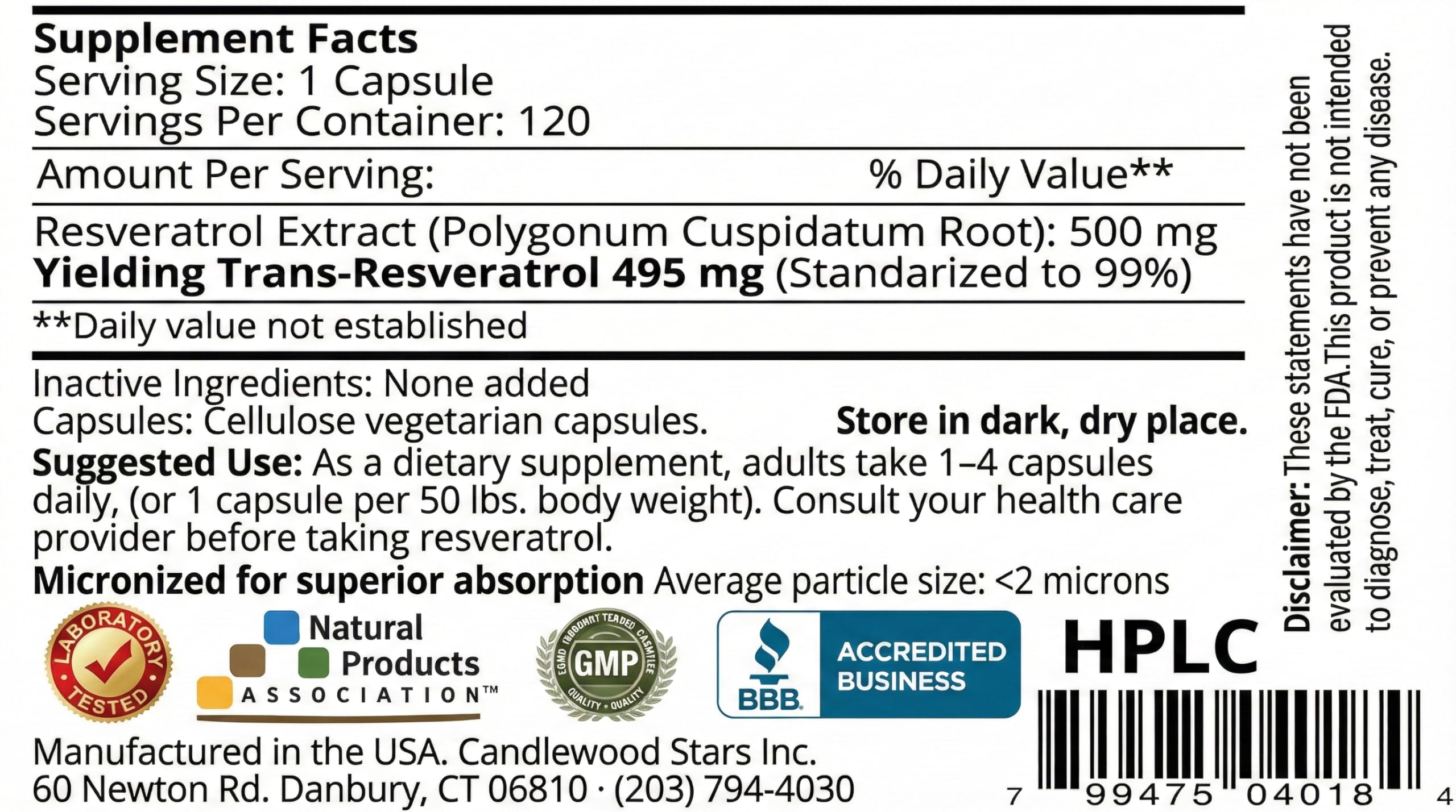 Mega Resveratrol 500 mg capsule close-up showing micronized form.