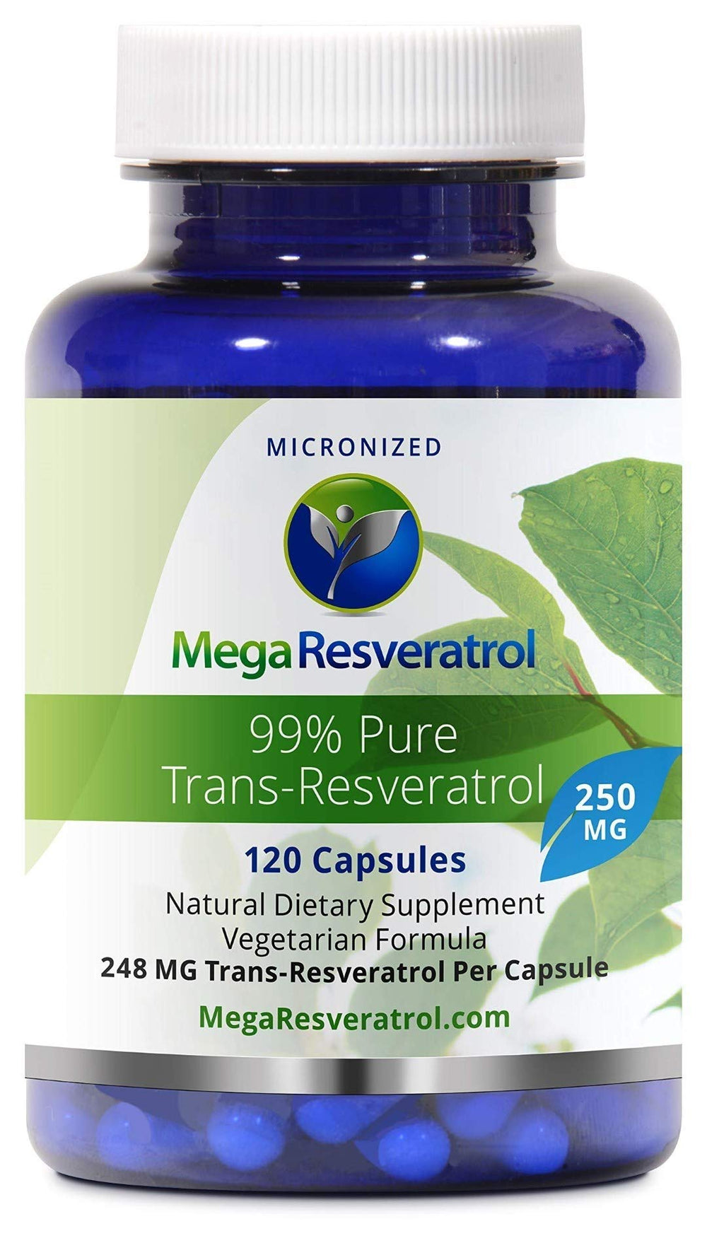Mega Resveratrol bottle with 120 capsules for daily use