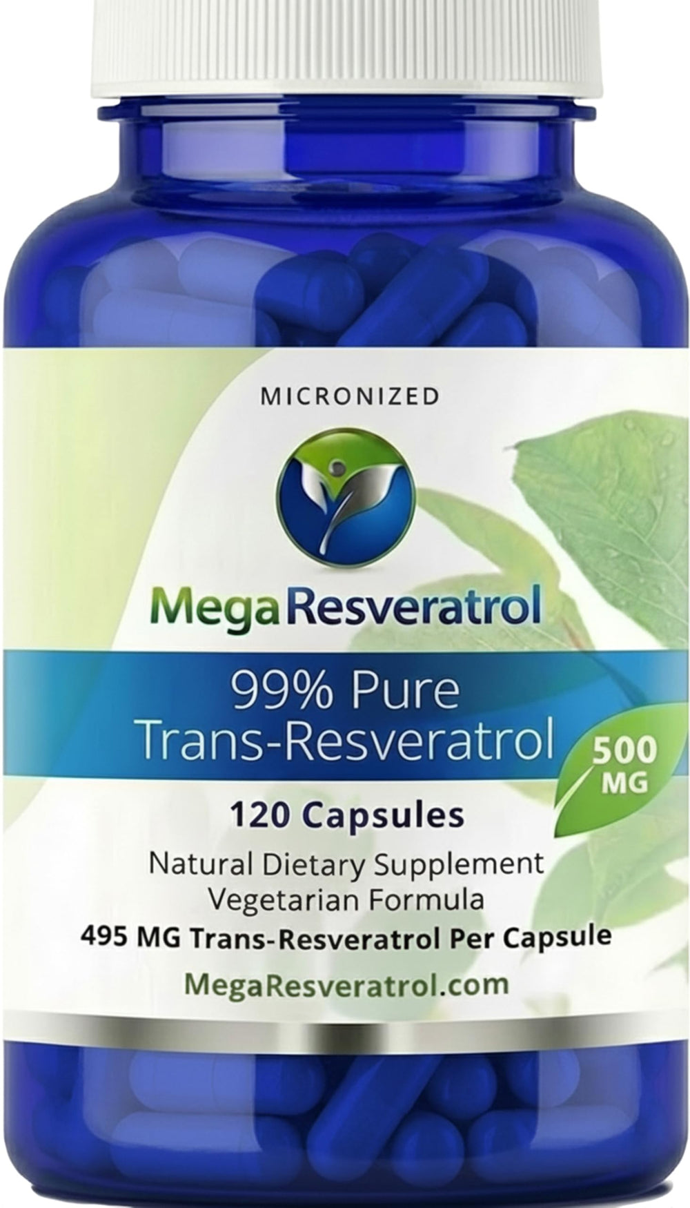 Mega Resveratrol bottle front for daily wellness routine.