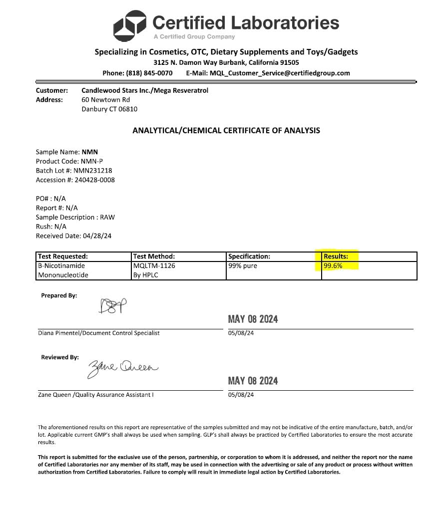 Mega Resveratrol label highlighting USA lab certification