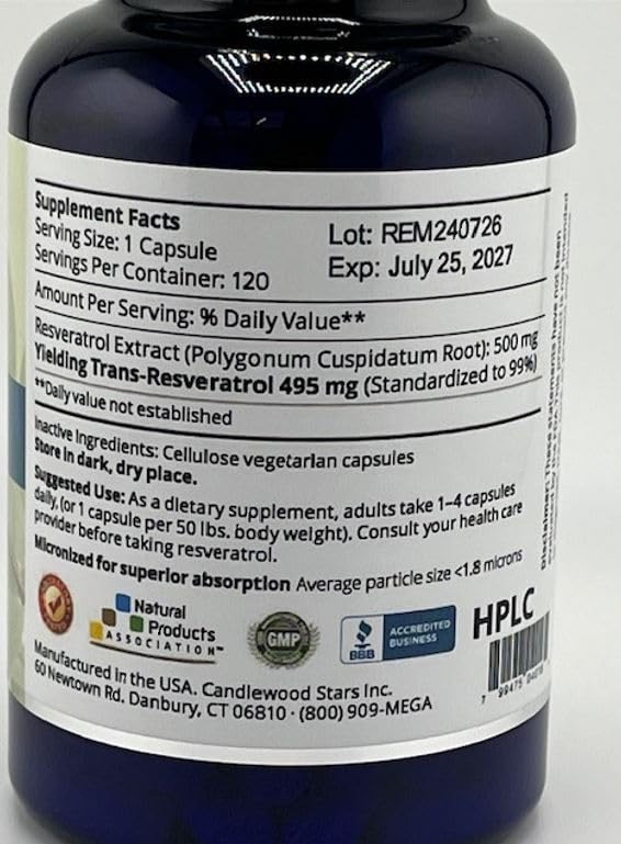 Mega Resveratrol 120-caps bottle packaging design.