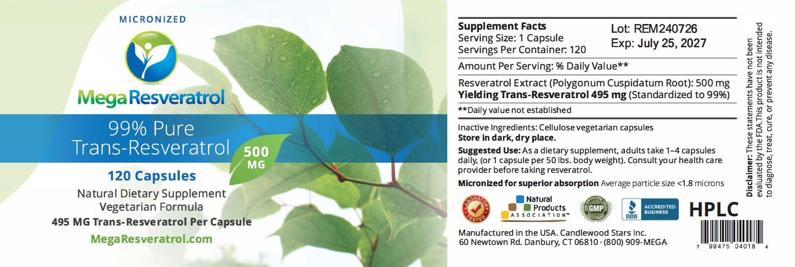 Mega Resveratrol tamper-evident cap enhances safety.