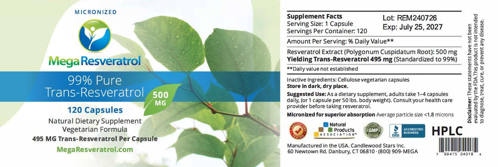 Mega Resveratrol tamper-evident cap enhances safety.