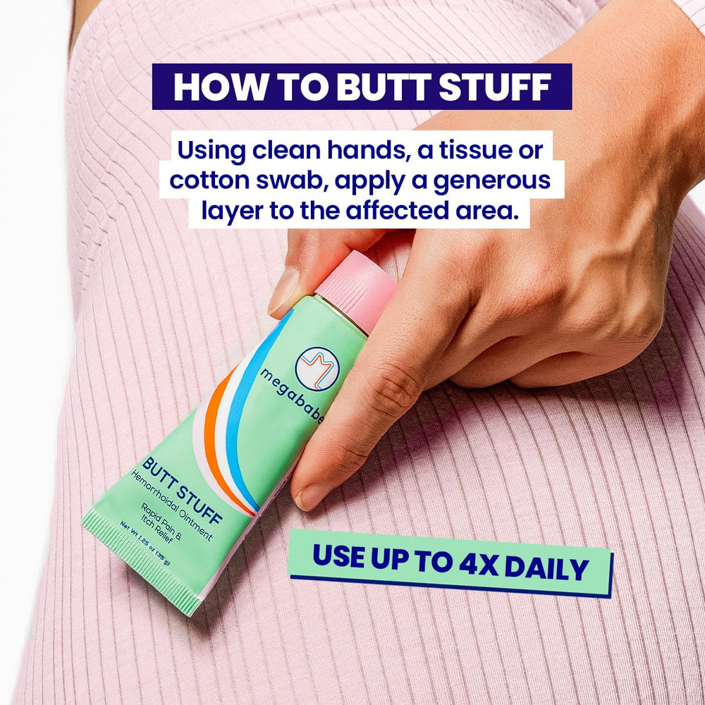 Megababe Hemorrhoidal Ointment being applied to affected area