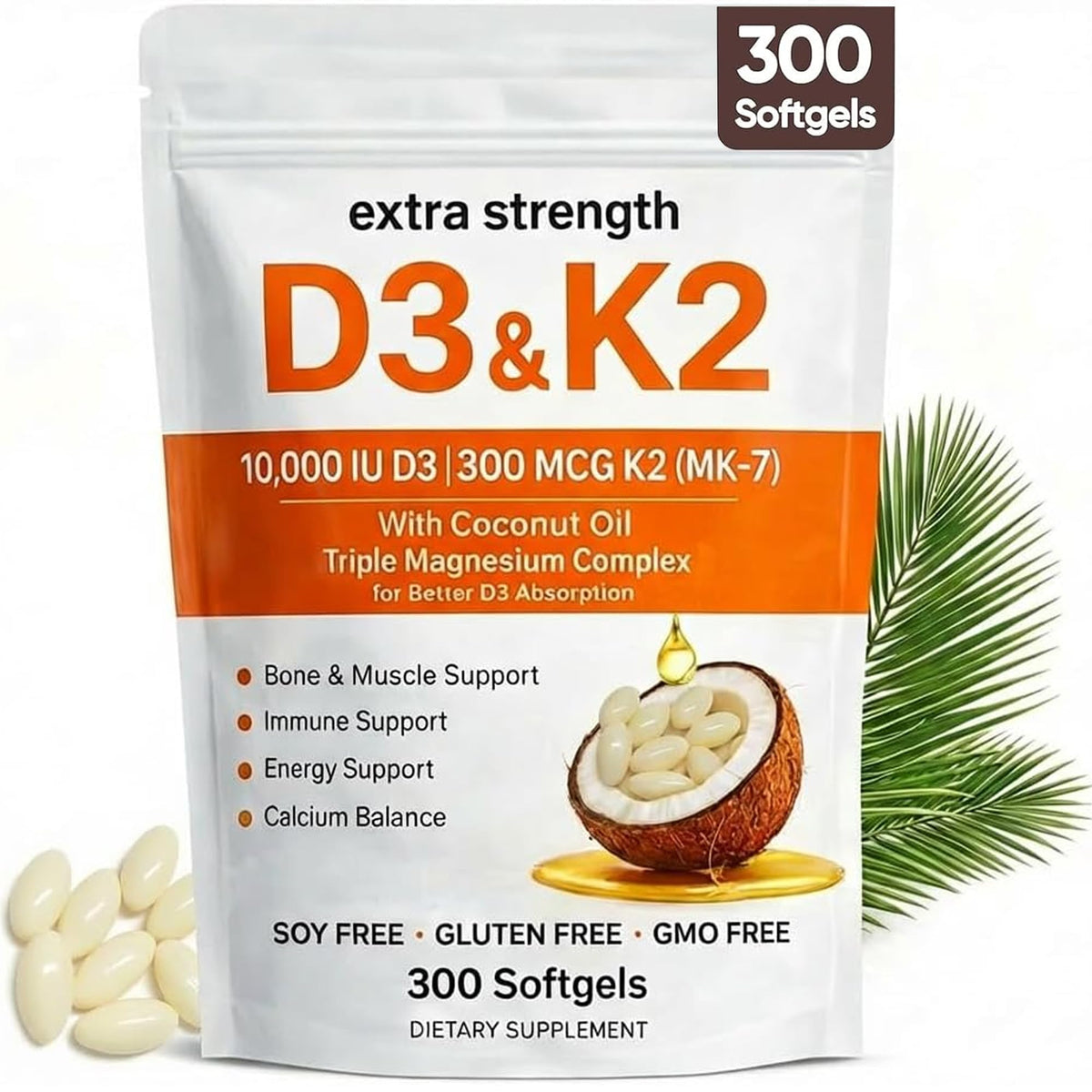 Megacephalus D3 K2 Magnesium softgels bottle close-up for daily wellness support