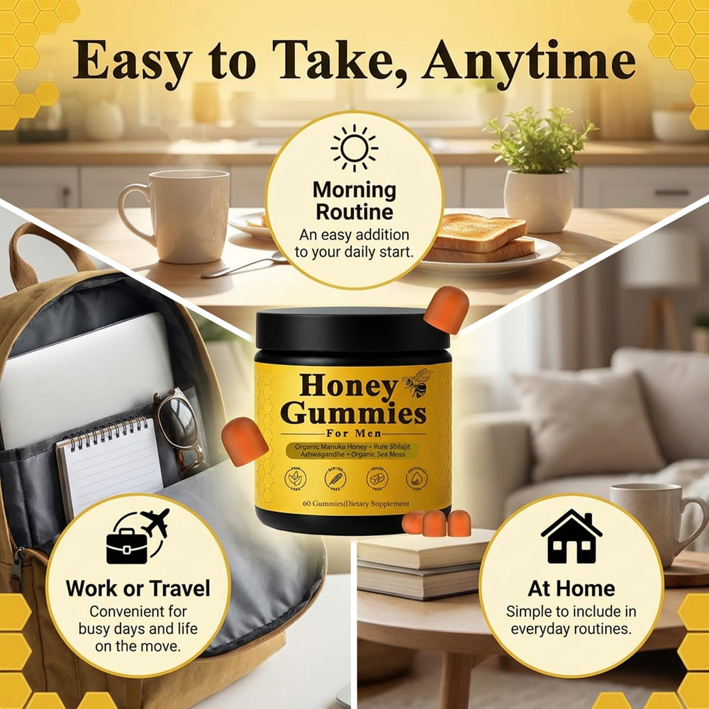 Megacephalus Honey Gummies for Men on the go, easy daily snack.