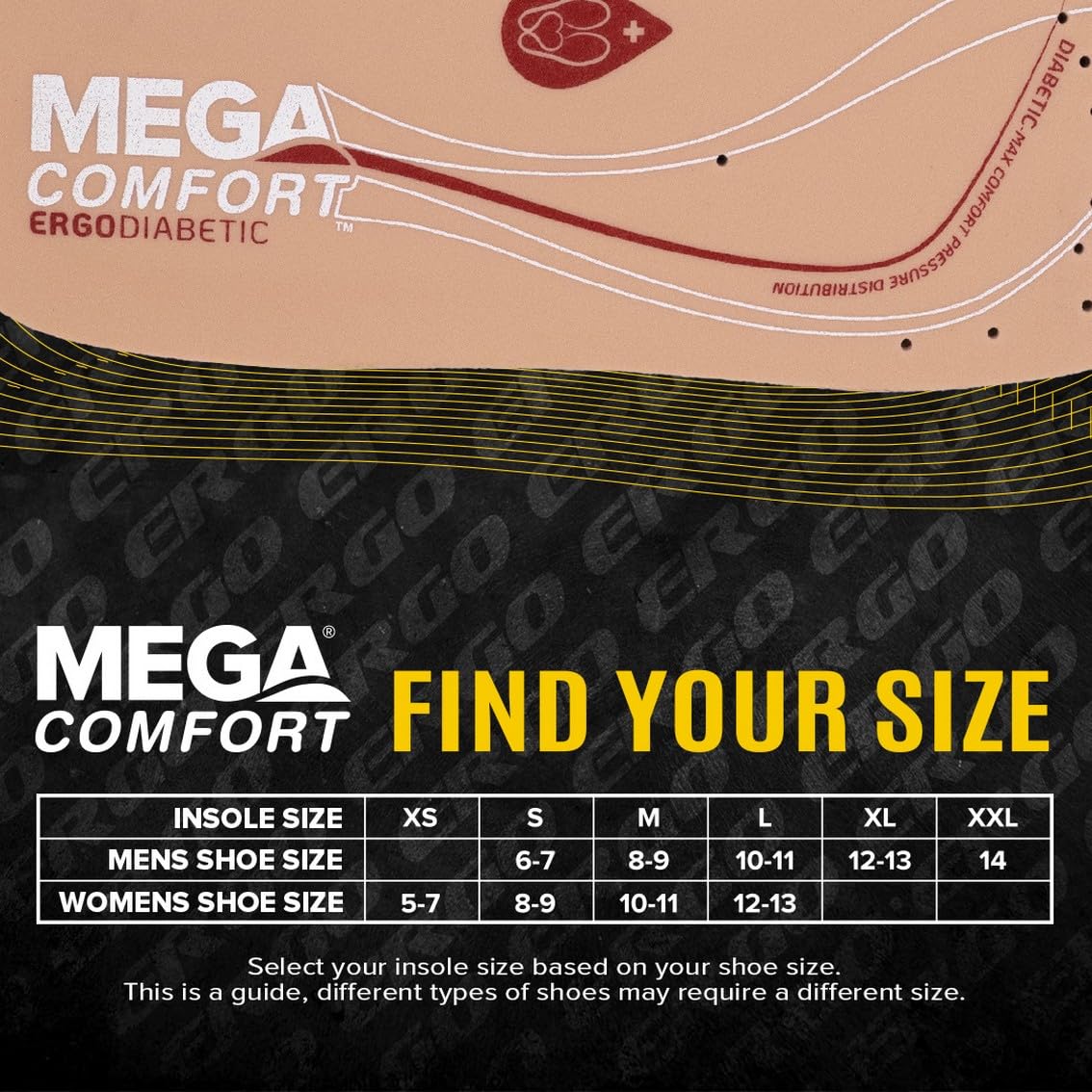 MEGAComfort Diabetic Insole extra EVA top layer for softer steps.