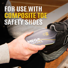 MEGAComfort insole ergonomic arch support helps reduce fatigue during long wear.