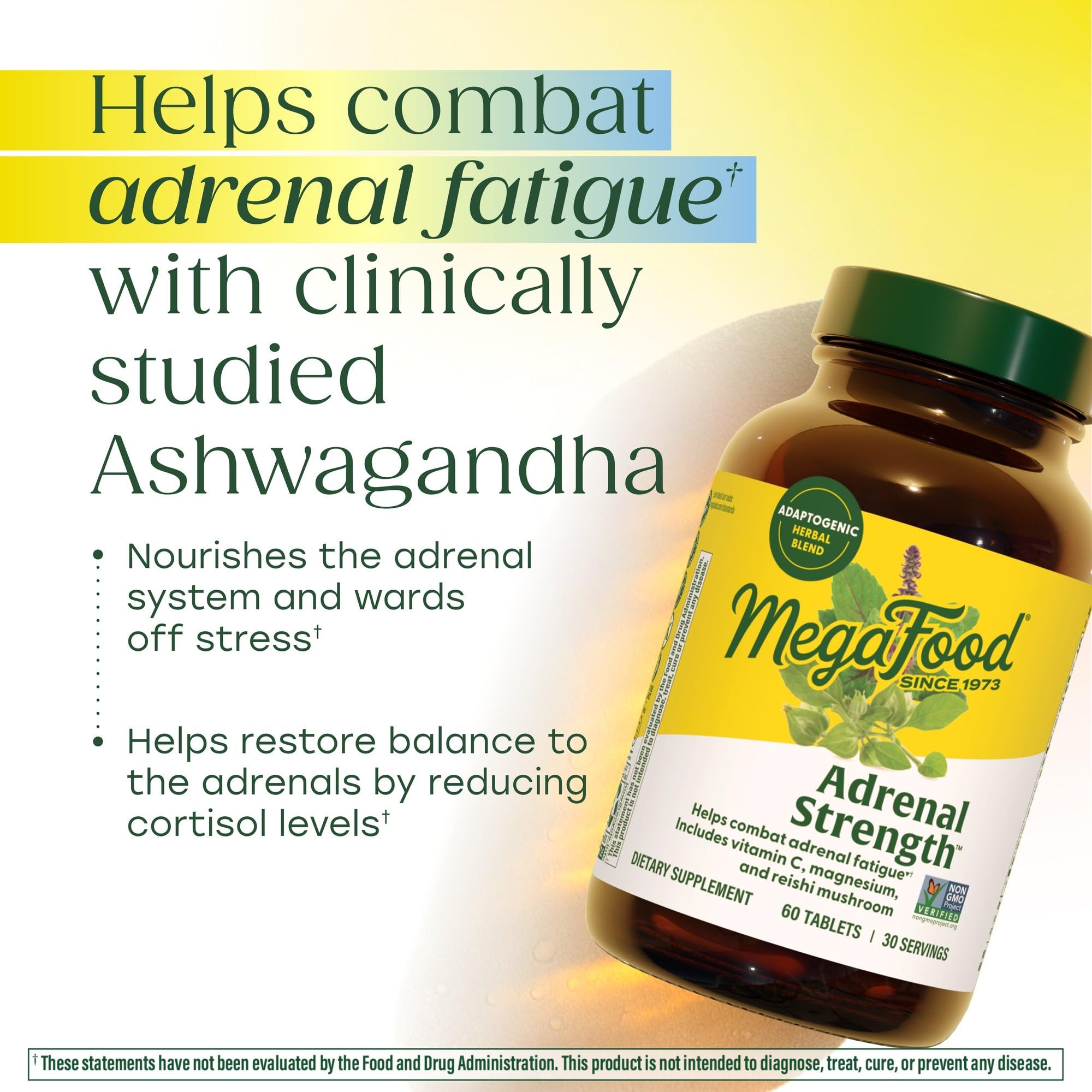 MegaFood Adrenal Strength ingredients view featuring vitamins and herbs