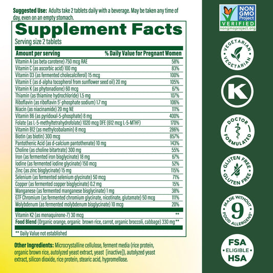 MegaFood Baby & Me 2 tablets closeup for easy daily intake.