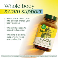 MegaFood Balanced B Complex real-food ingredients visual for daily energy.