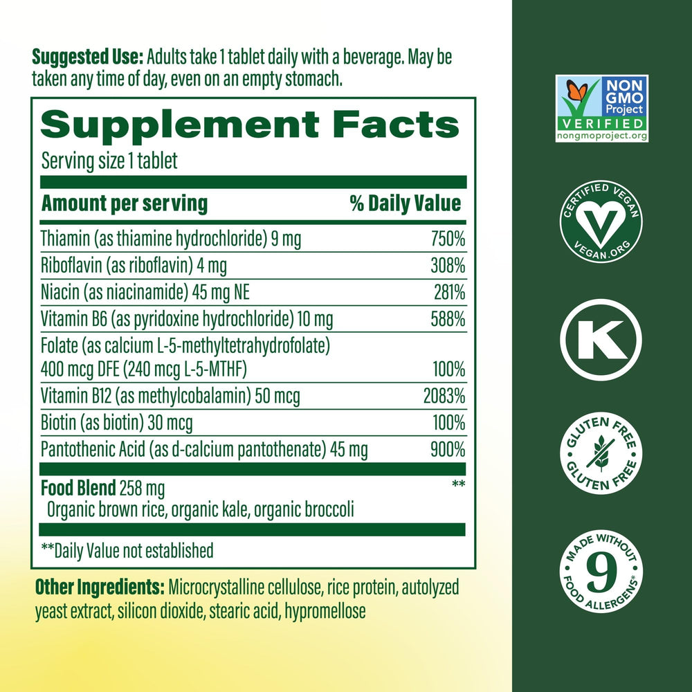 MegaFood Balanced B Complex tablets close-up highlighting B vitamins.