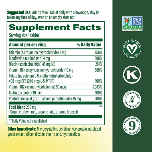 MegaFood Balanced B Complex tablets close-up highlighting B vitamins.