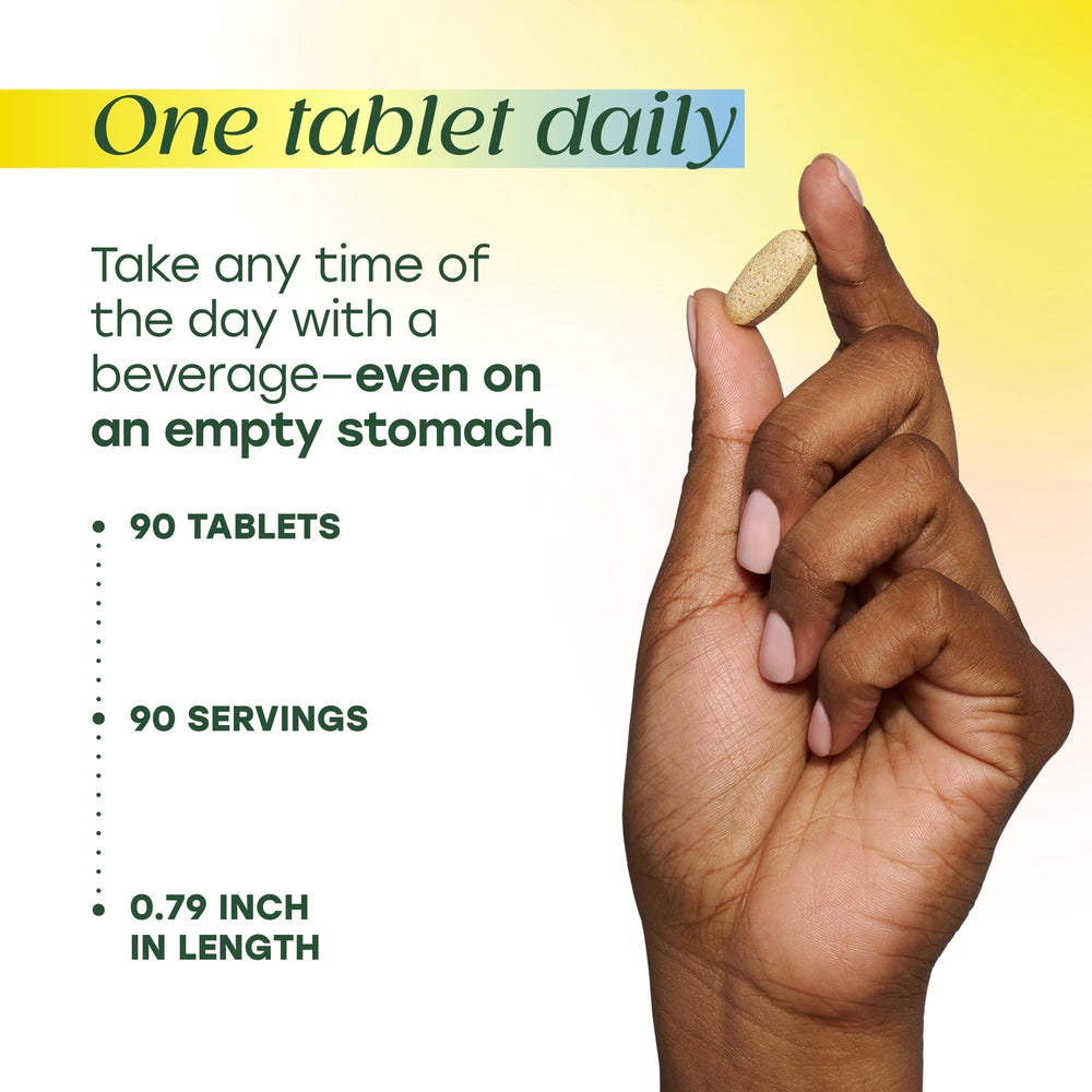 MegaFood daily-use tablet on table signals simple daily routine
