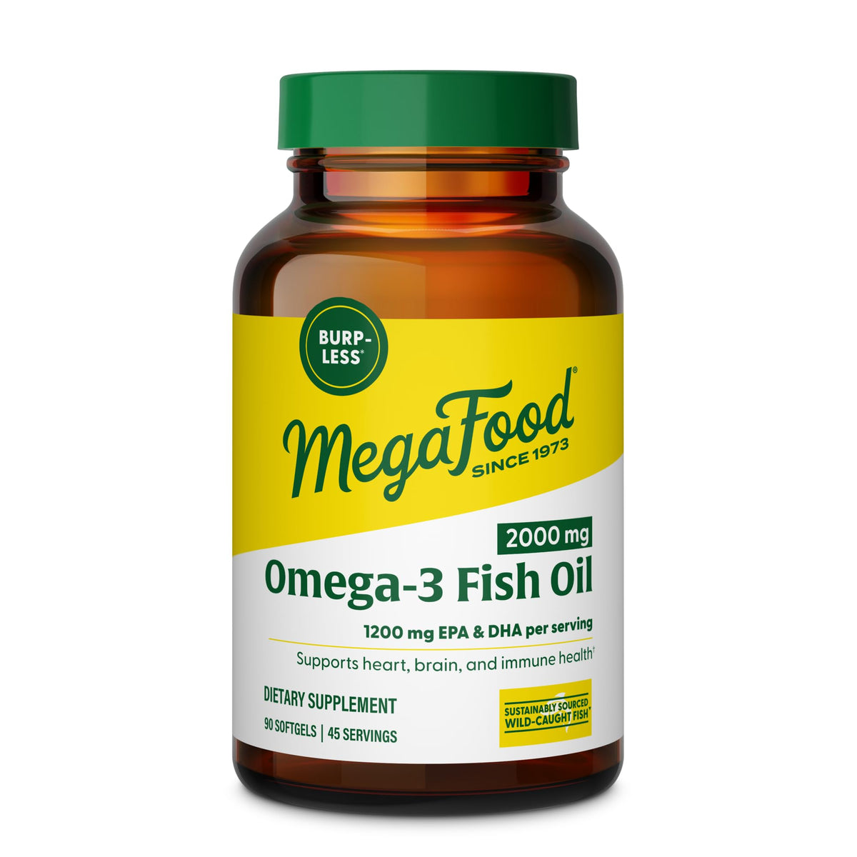 MegaFood Fish Oil bottle front view signaling daily omega-3 support
