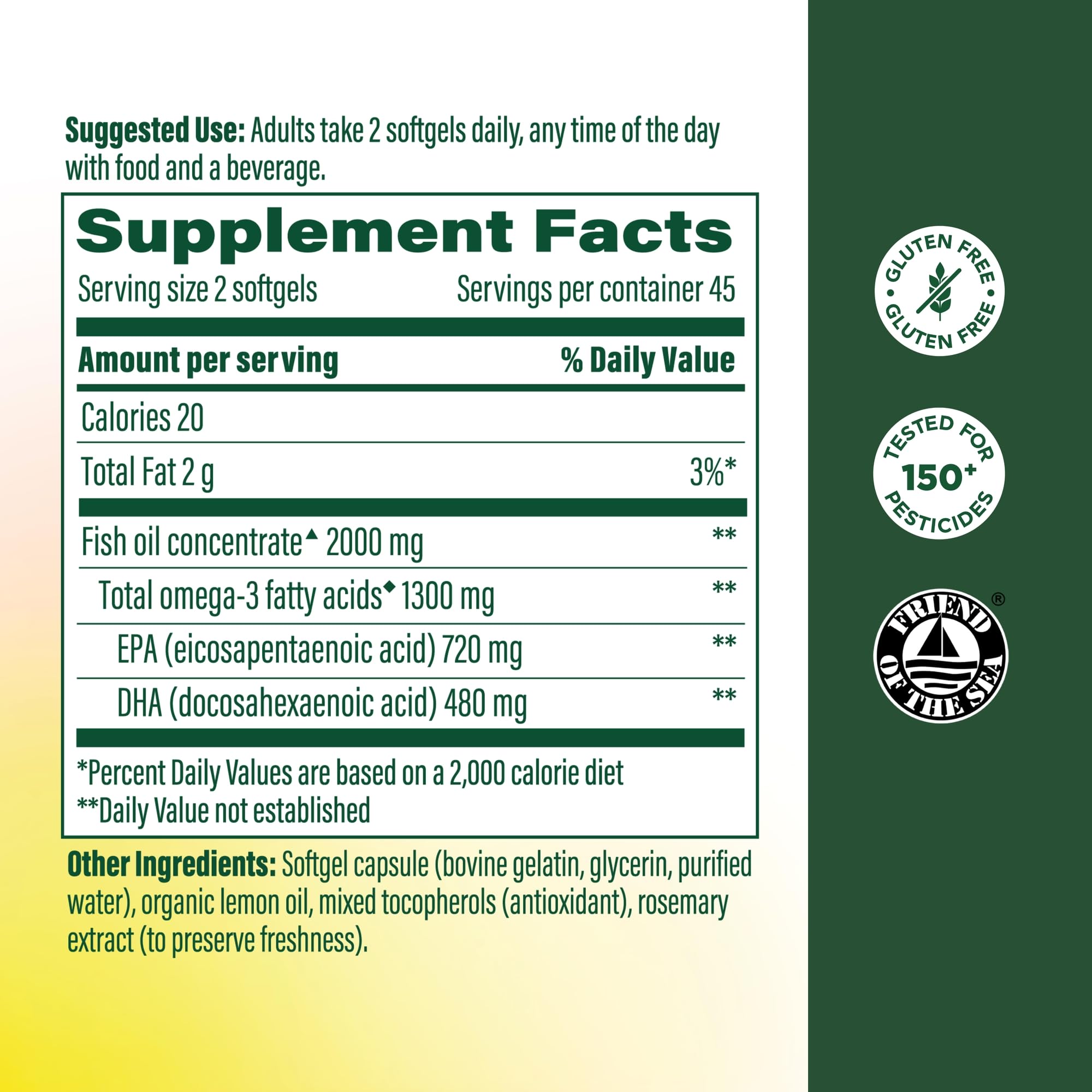 MegaFood Fish Oil bottle side label showing purity and EPA/DHA details