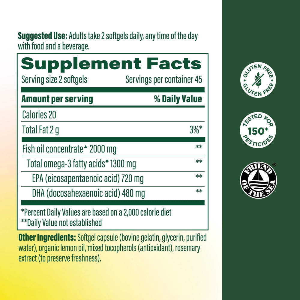 MegaFood Fish Oil bottle side label showing purity and EPA/DHA details