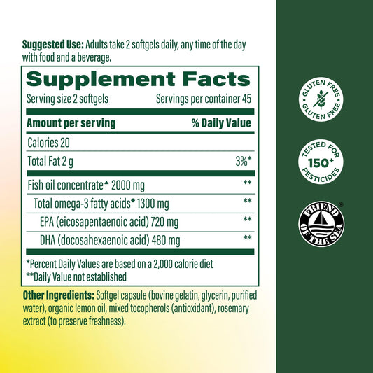 MegaFood Fish Oil bottle side label showing purity and EPA/DHA details