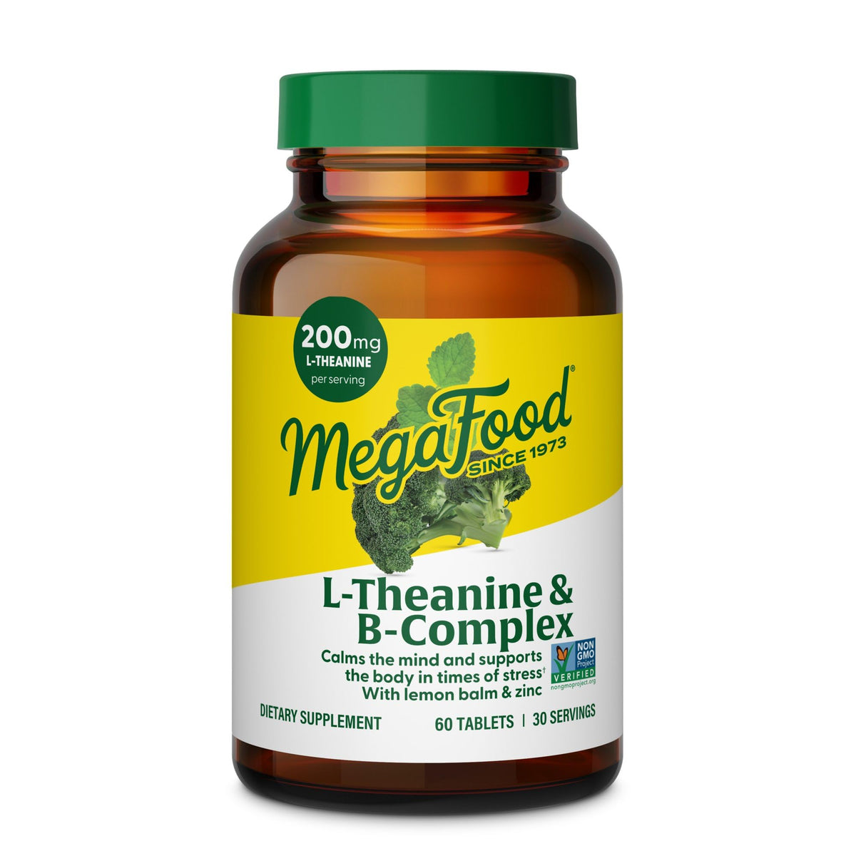 MegaFood L-Theanine B-Complex bottle front for daily wellness support.