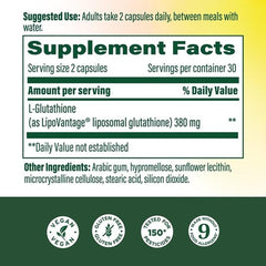 MegaFood liposomal glutathione capsules inside the bottle emphasize immune and antioxidant support.