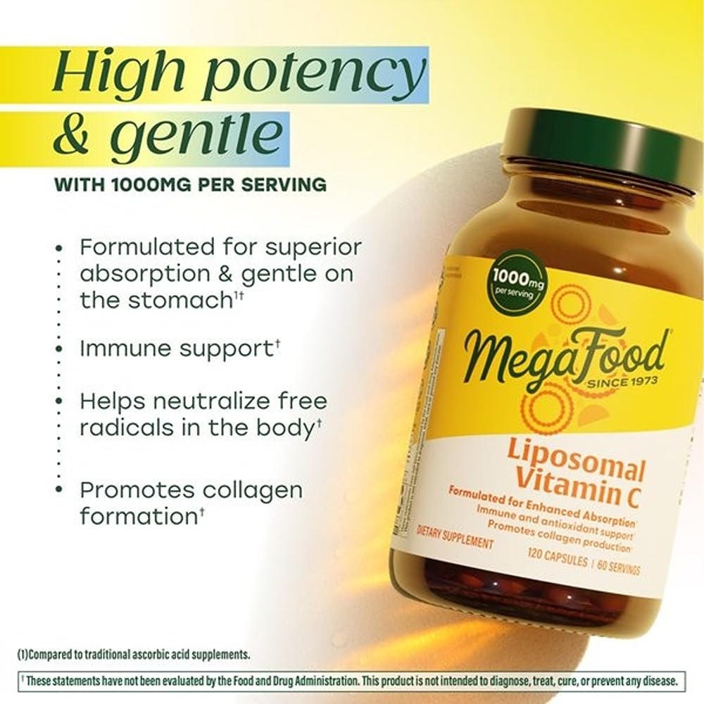 MegaFood Liposomal Vitamin C bottle displayed on a shelf for routine use