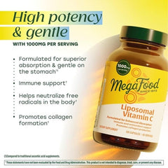 MegaFood Liposomal Vitamin C bottle displayed on a shelf for routine use