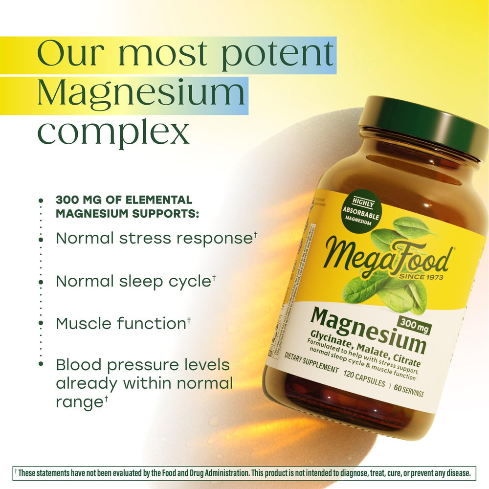 Spinach per serving on MegaFood magnesium label hints real-food nutrition