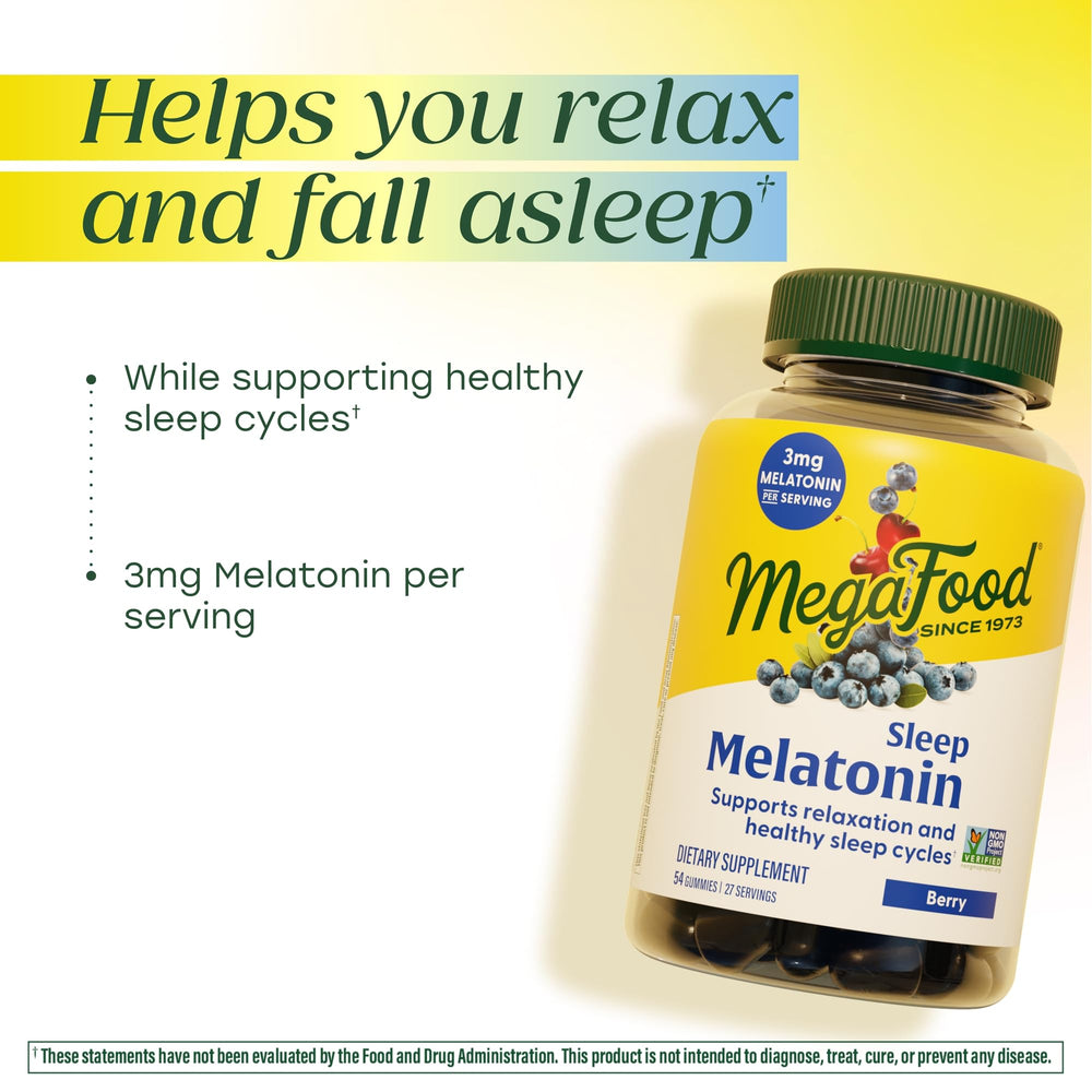 MegaFood Melatonin Gummies berry color close-up with real fruit appeal.