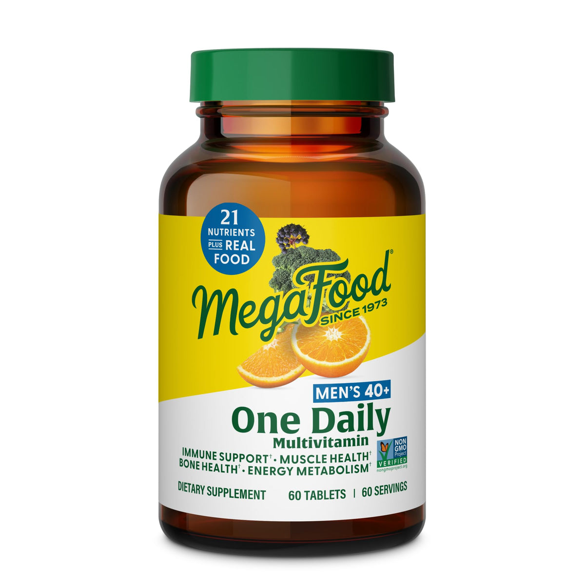 MegaFood Men 40+ bottle front view showing daily multivitamin.
