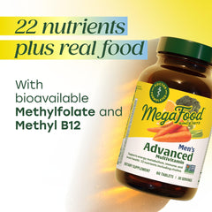 MegaFood label close-up showing non-GMO and vegetarian claims