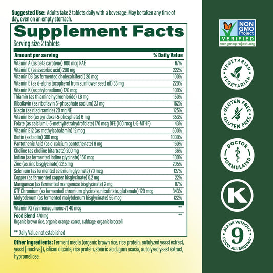 MegaFood Men’s Advanced Multivitamin tablet back view with dosage information