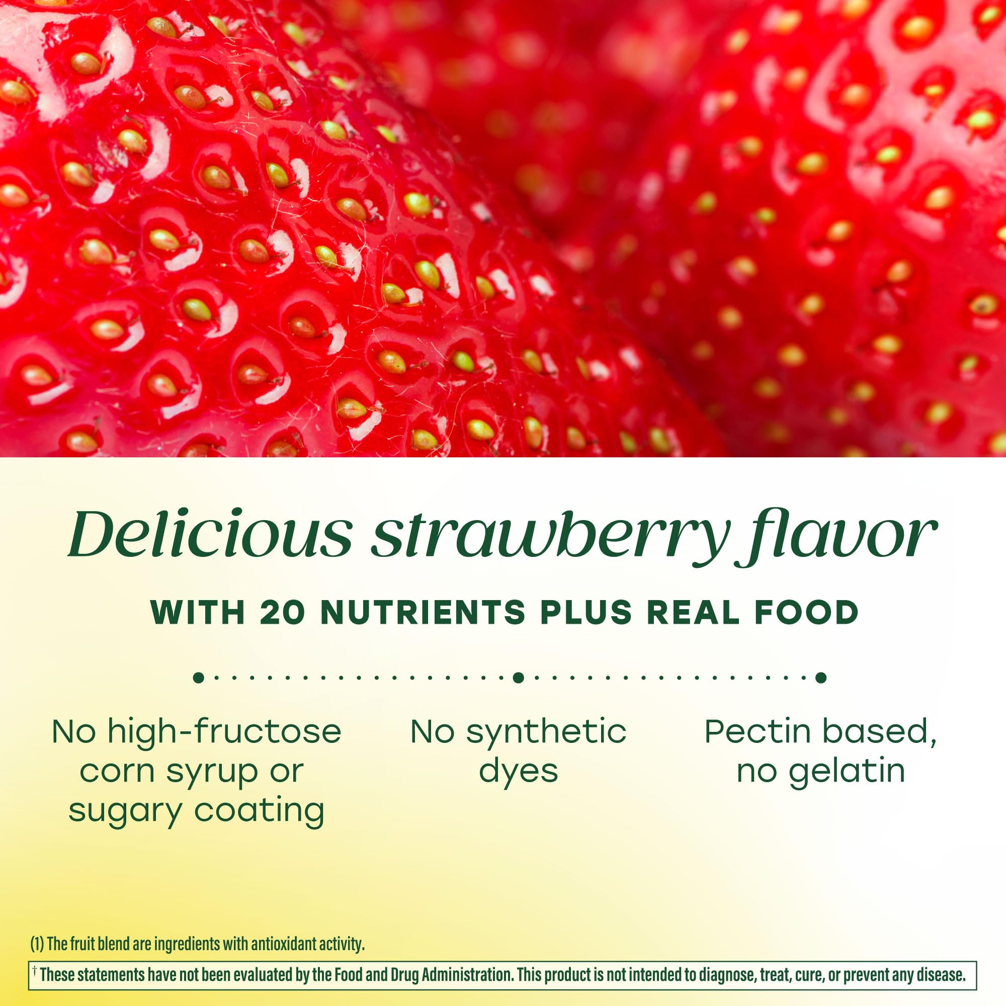 MegaFood gummies for daily use, easy three-per-day routine.