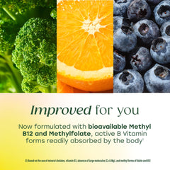 MegaFood methyl B12 and methylfolate source benefits.