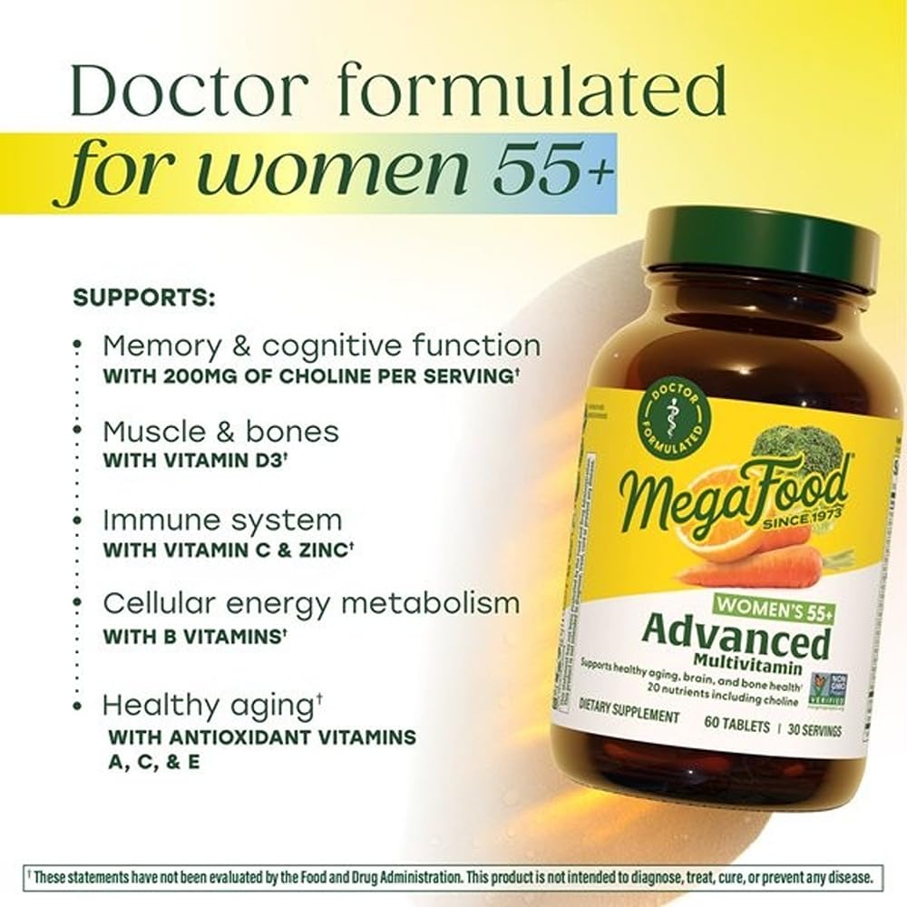 Close-up of MegaFood Multi for Women 55+ tablets for daily use