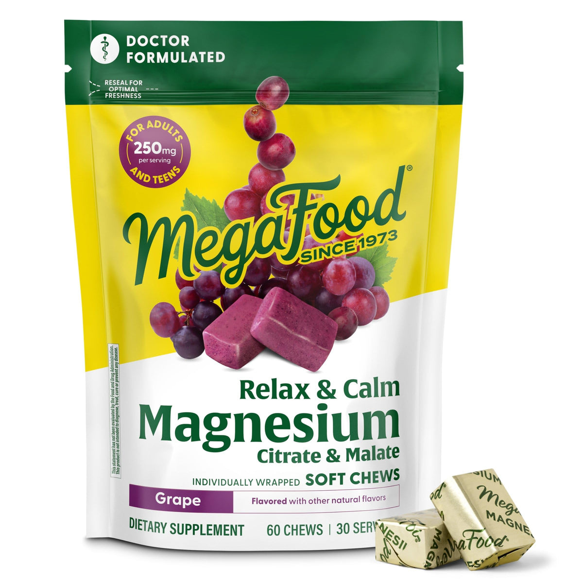 MegaFood Relax + Calm bottle shows doctor-formulated magnesium blend for calm support