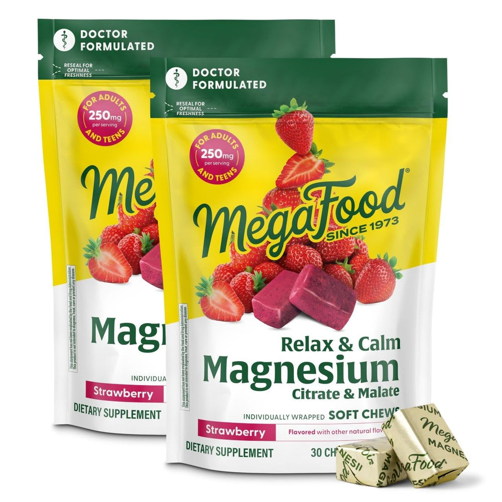 MegaFood Relax + Calm bottle promotes daily calm.