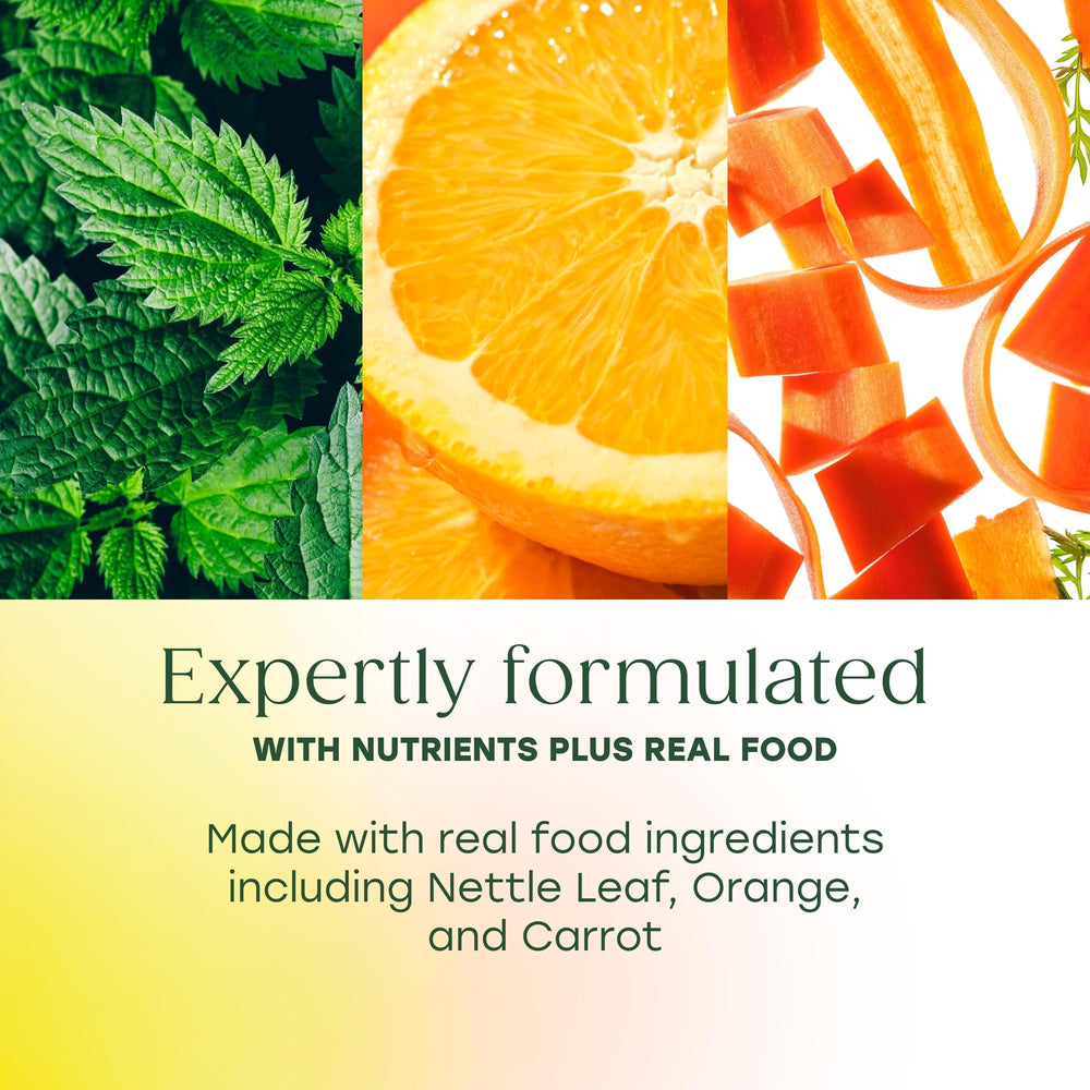 MegaFood Skin, Nails & Hair 2 packaging shows allergen-free and safe ingredients.