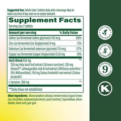 MegaFood Thyroid Strength bottle back shows nutrition facts for mineral support