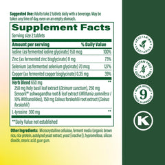 MegaFood Thyroid Strength bottle back with supplement details and minerals.