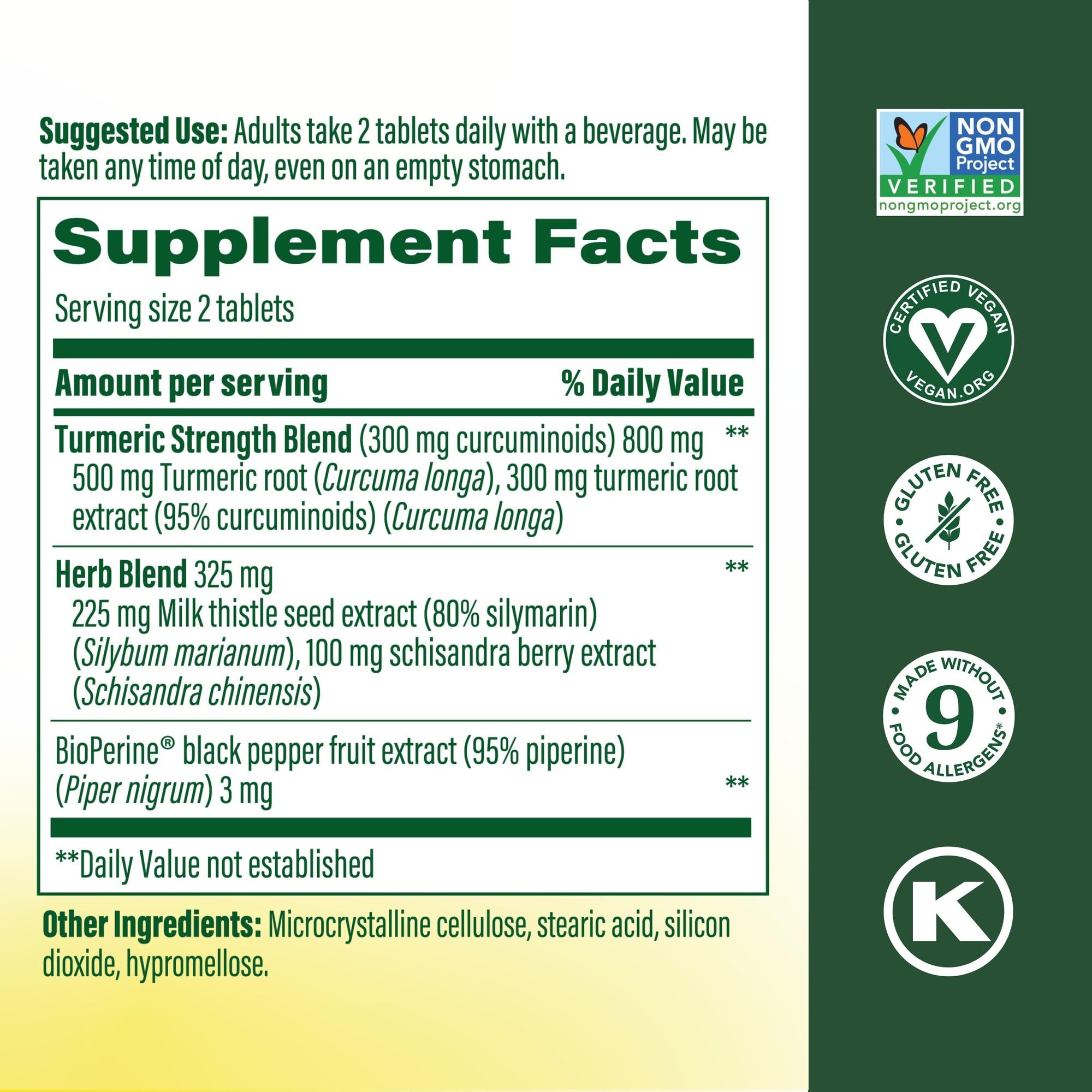 MegaFood turmeric curcumin tablets close-up highlighting 300 mg per serving