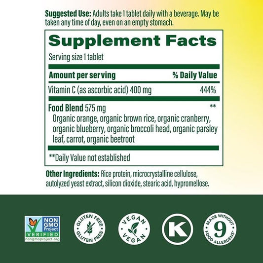 MegaFood Ultra C 400 mg tablet close-up showing bright color for daily wellness.