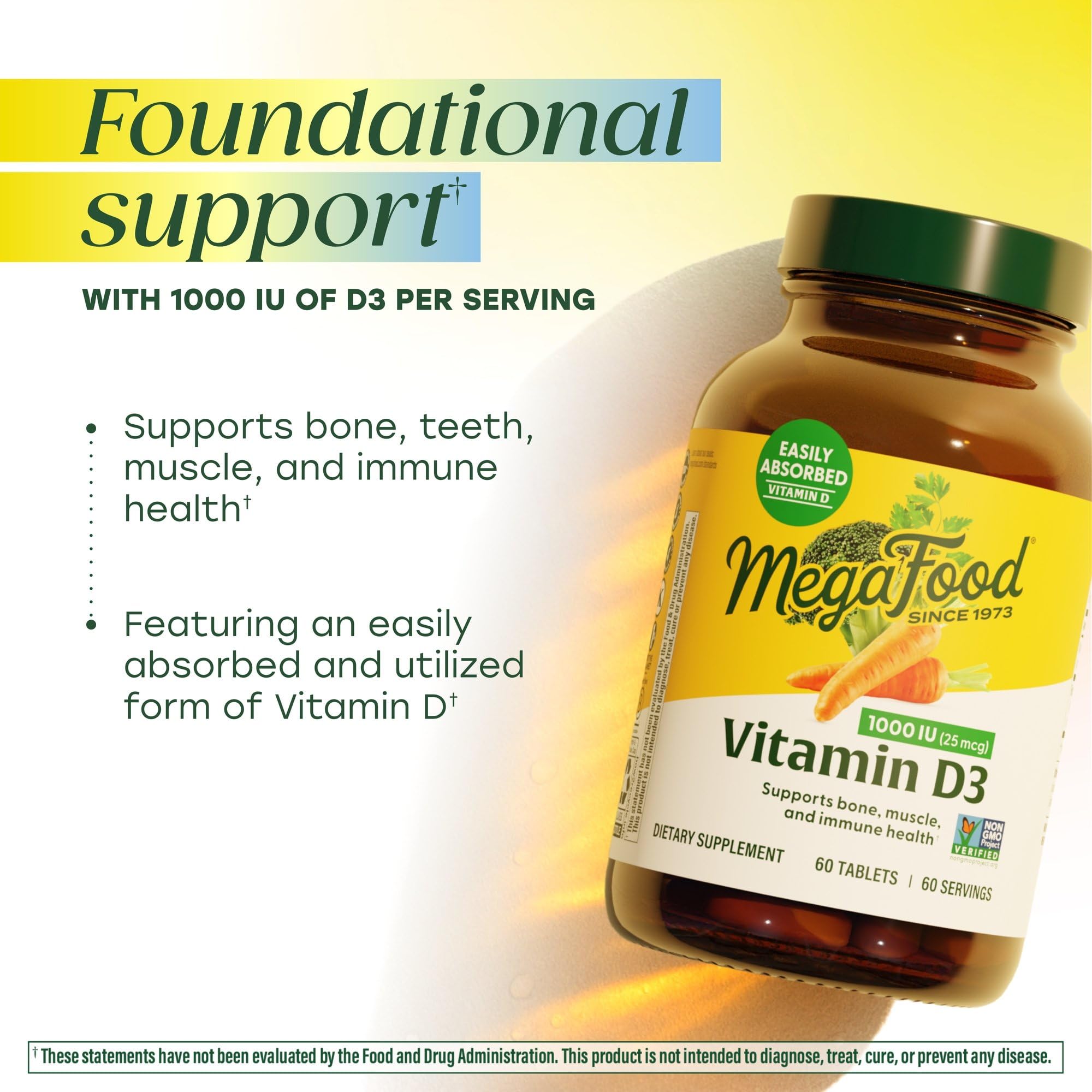Close-up of MegaFood Vitamin D3 label showing real food ingredients