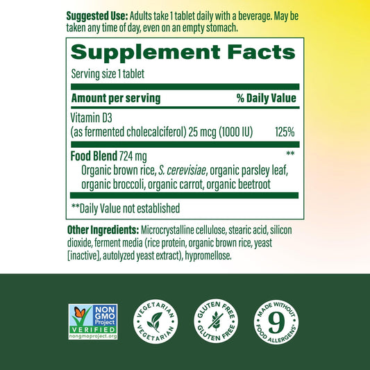 MegaFood Vitamin D3 1000 IU tablets on white background for daily use