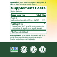 MegaFood Vitamin D3 1000 IU tablets on white background for daily use