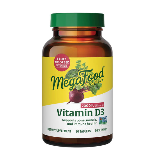MegaFood Vitamin D3 bottle front with real food formula for everyday vitality