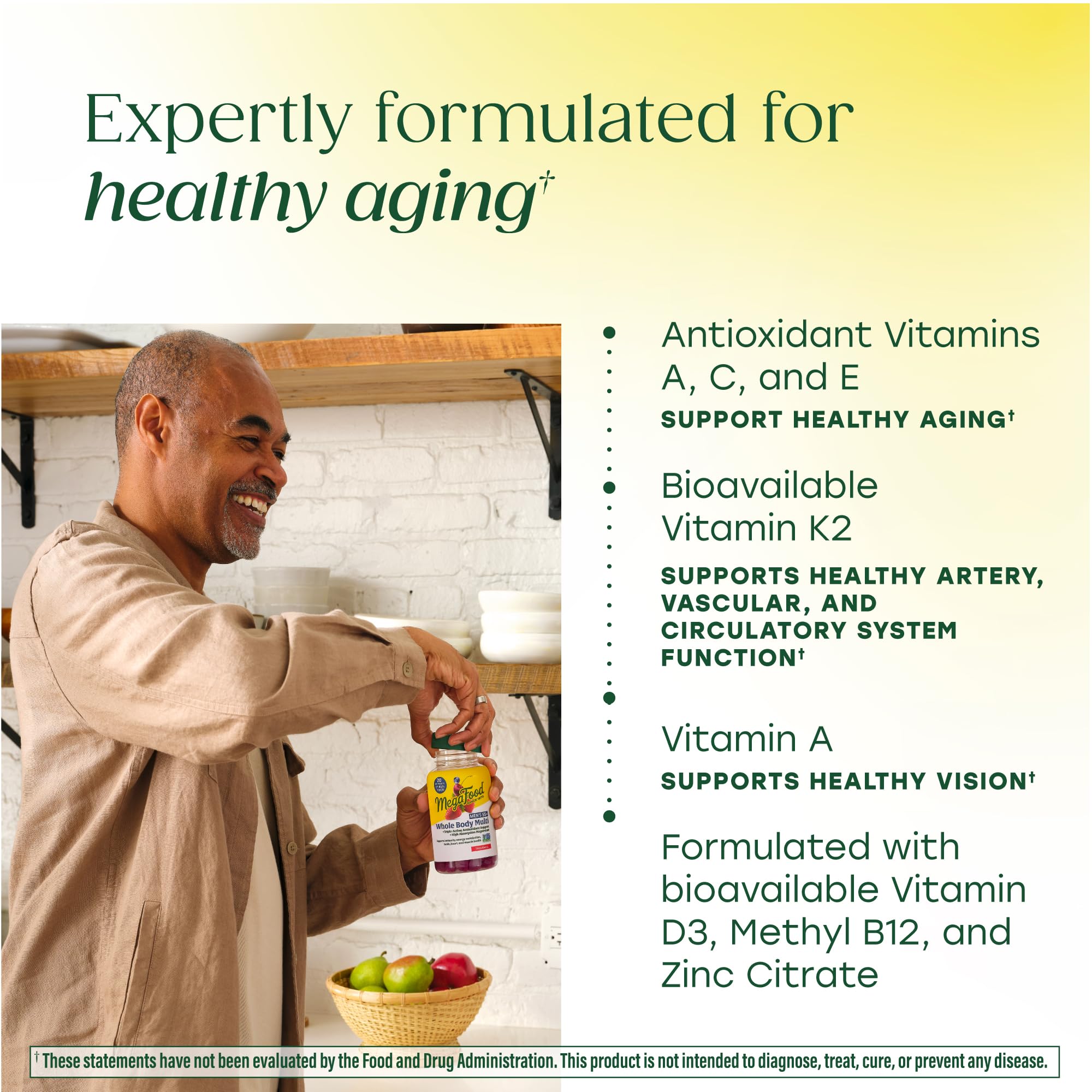 MegaFood packaging highlights D3, K2 and zinc in bioavailable forms.