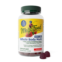 MegaFood Whole Body 55+ Men’s Multivitamins bottle ready for daily support.