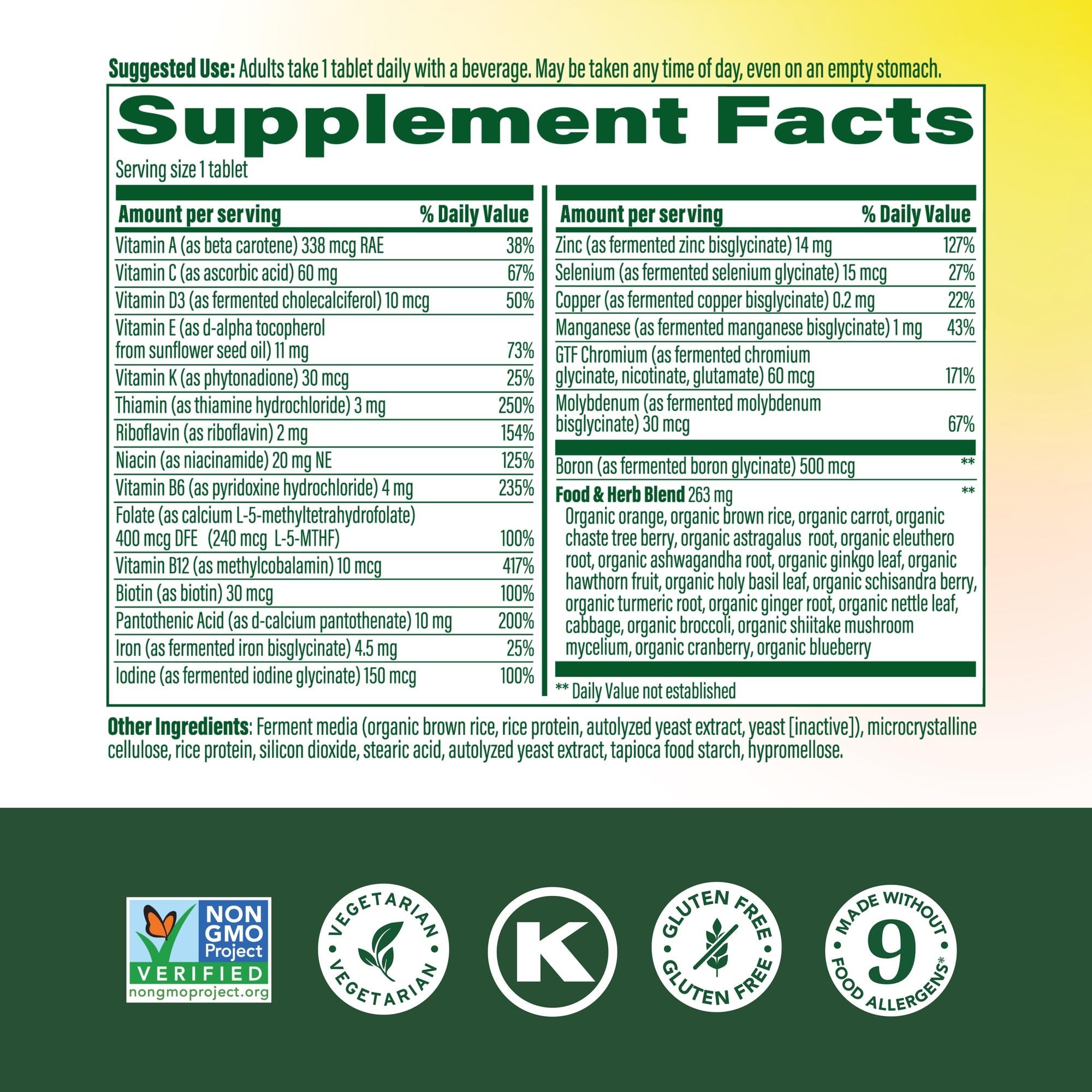 MegaFood Women 40+ bottle with label shows vegetarian non-GMO formula
