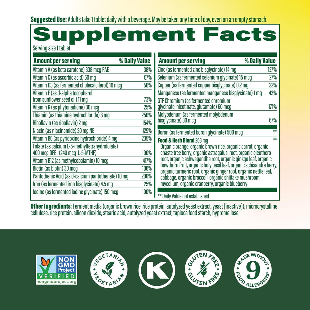 MegaFood Women 40+ bottle with label shows vegetarian non-GMO formula