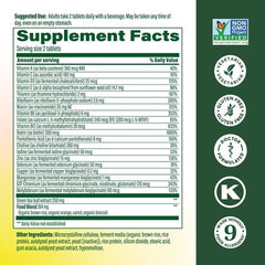 MegaFood Women 55+ nutrition label close-up shows essential vitamins for energy support